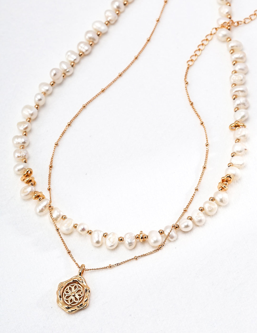 Natural Pearl With Gold Beaded Necklace-2