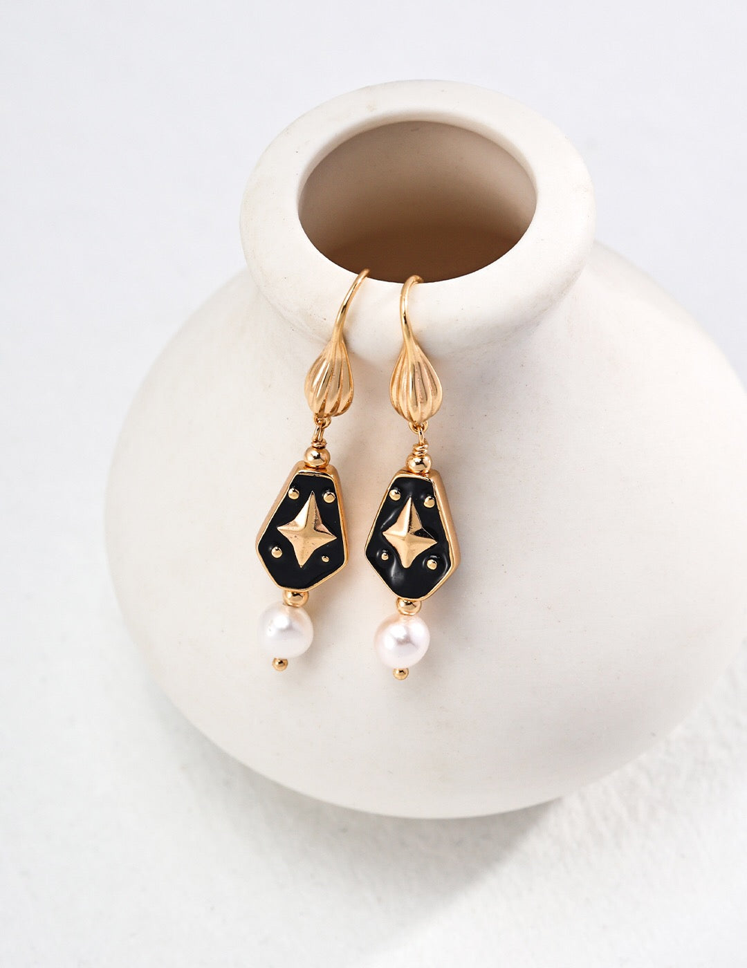 Enamel Drop Pearl Earrings-0