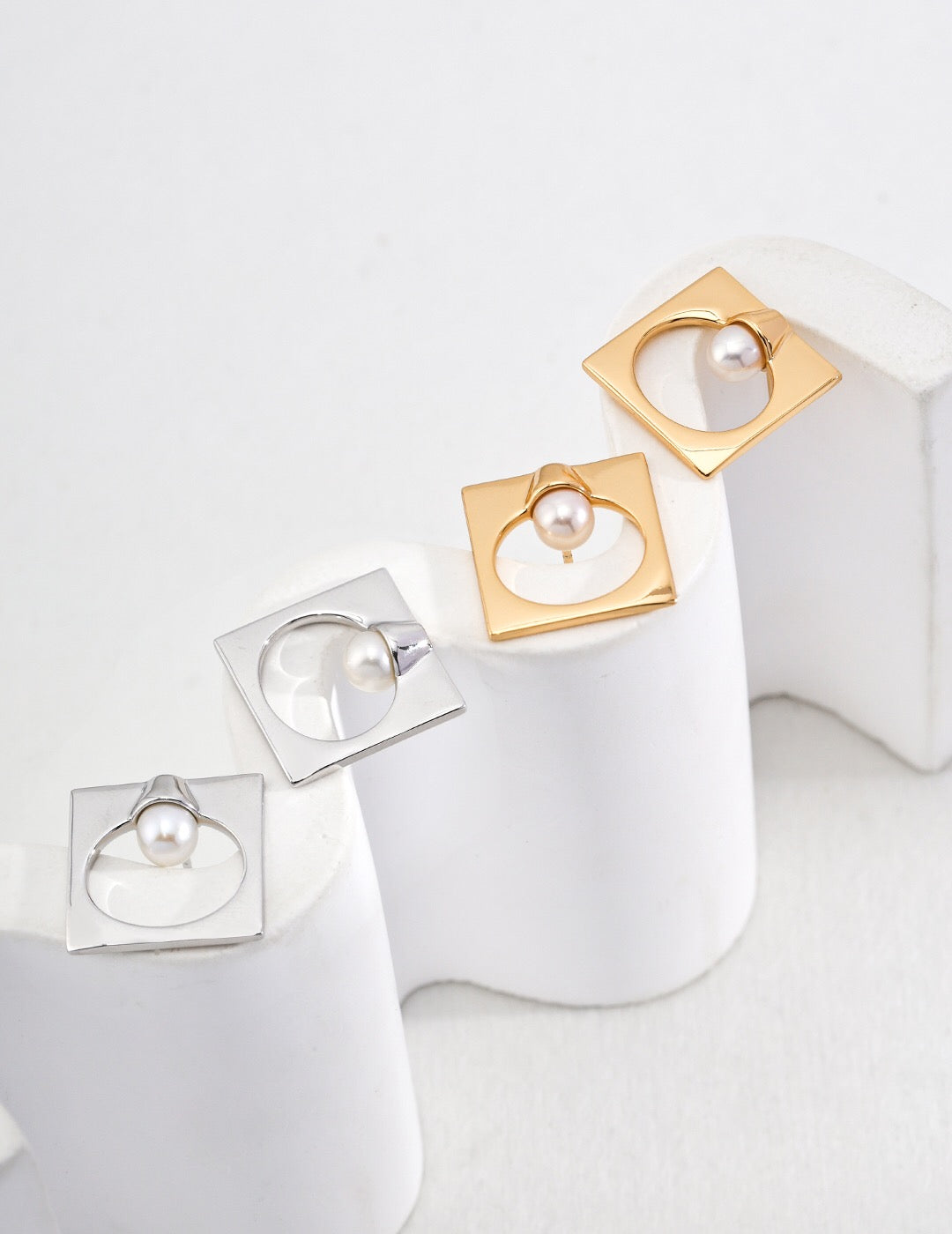 Square Shaped Pearl Earrings-0