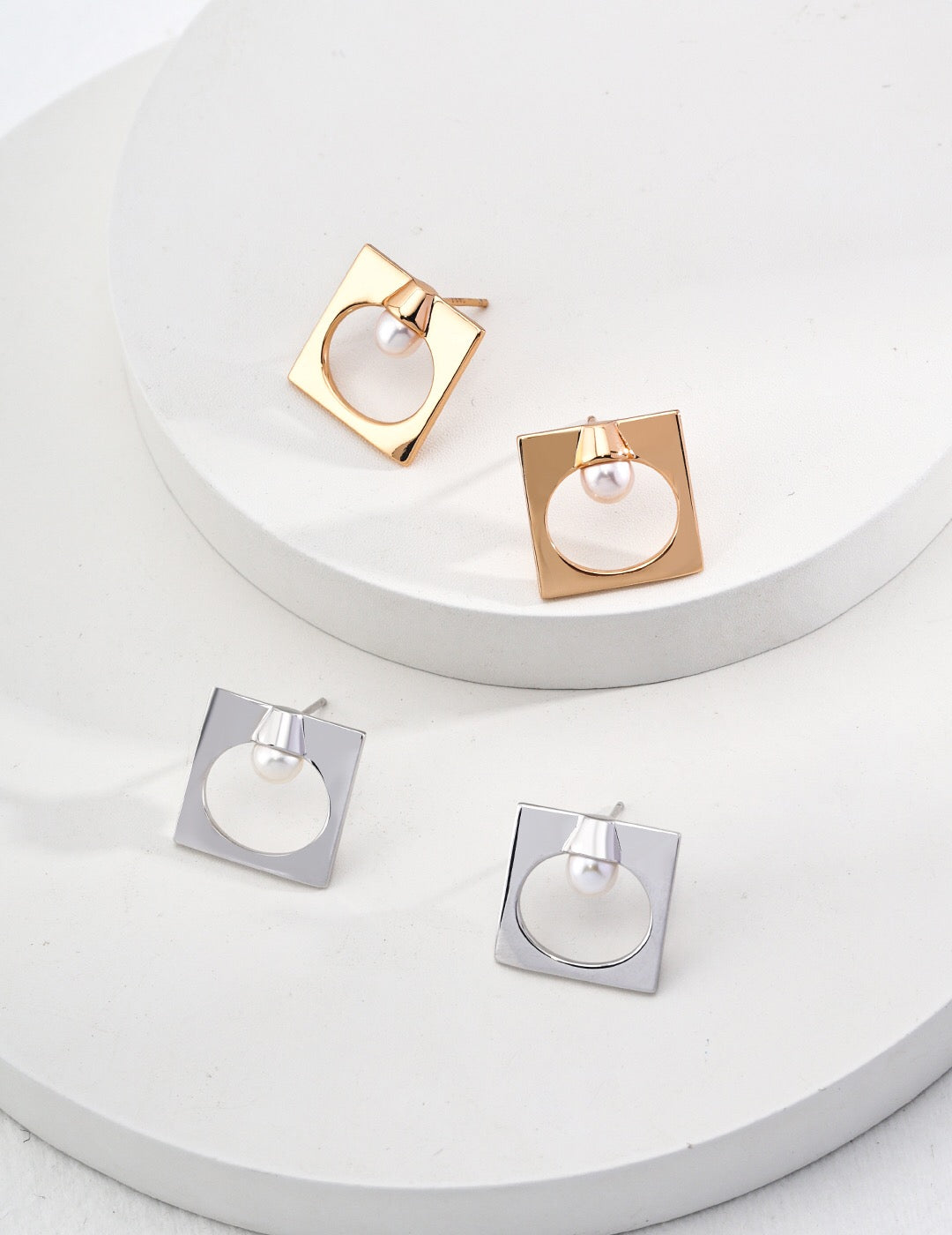 Square Shaped Pearl Earrings-2