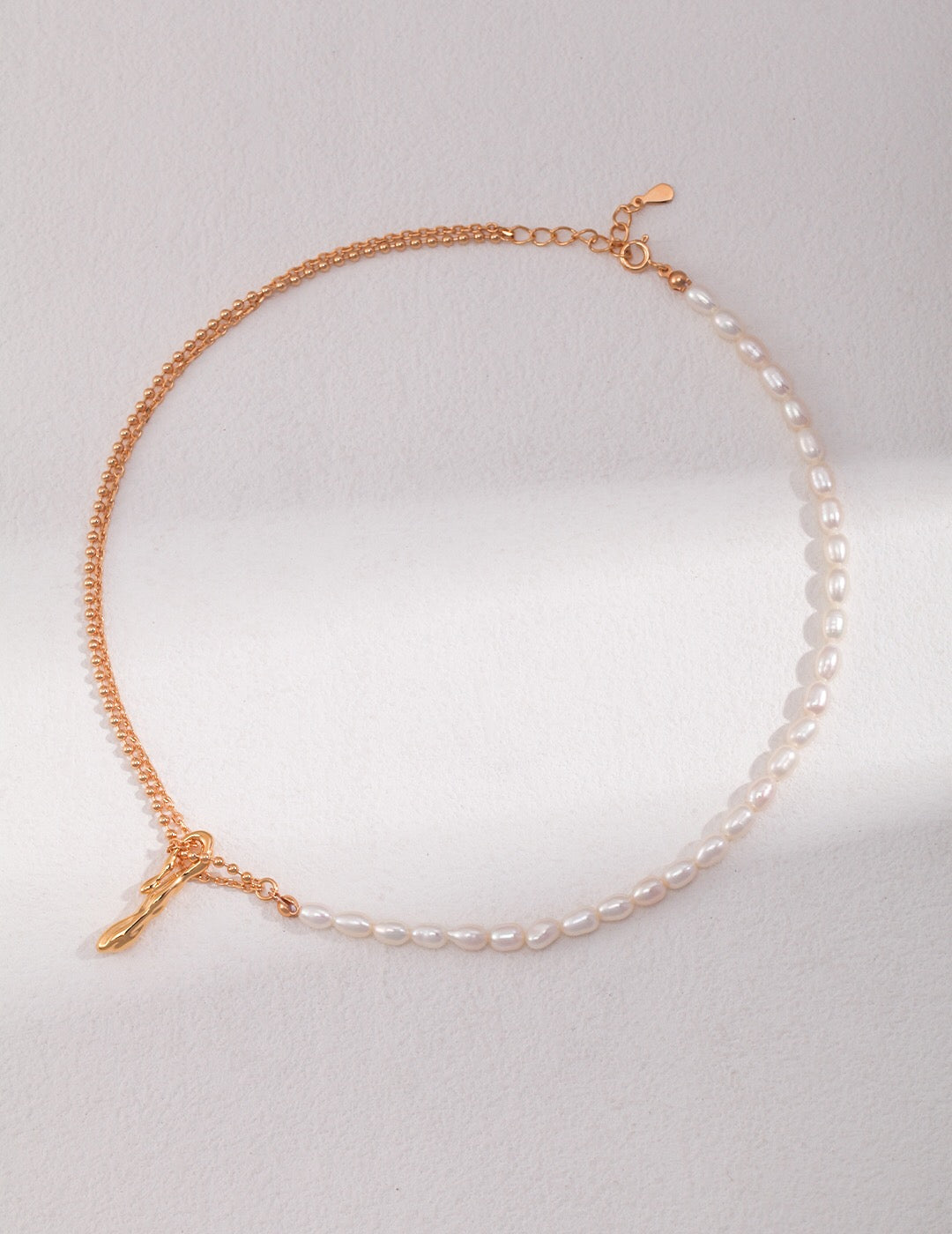 Half Pearl Half Chain Necklace-0