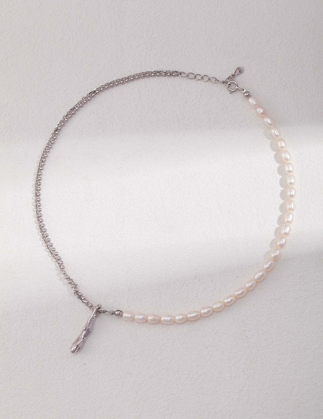 Half Pearl Half Chain Necklace-1