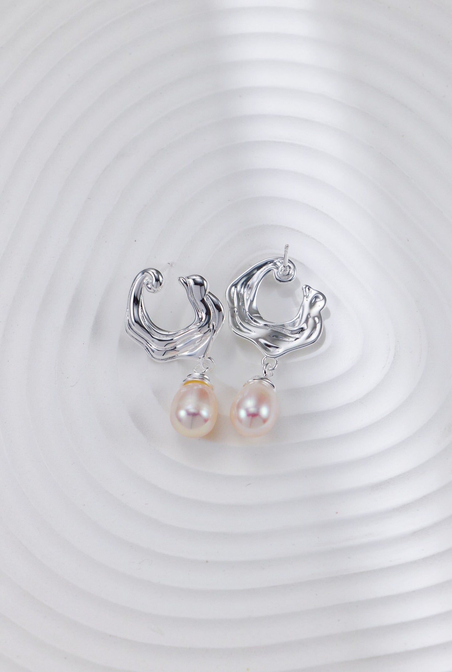 Silver Wave Pearl Earrings-4