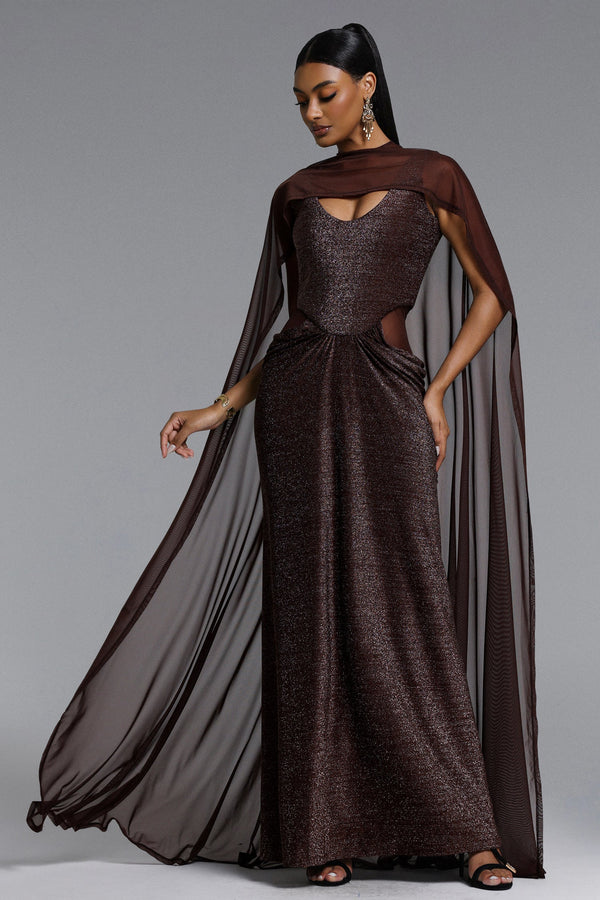 Keely Chic Contour Sleeveless Ruched Lurex Knit Maxi Dress-0