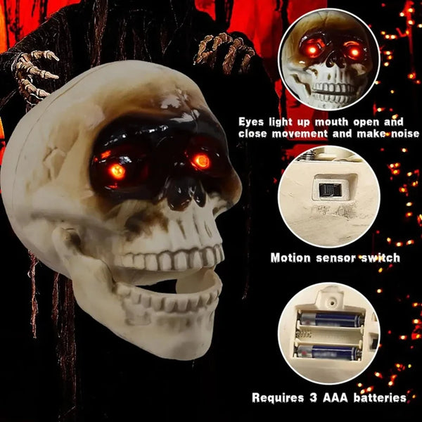 Halloween Animated Hanging Skull – Light-Up Eyes & Moving Jaw