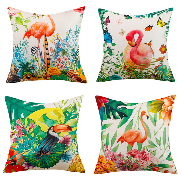 Colourful Bird Print Waterproof Cushion Cover  - Design 2 (Set of 4 - 45x45cm)-0