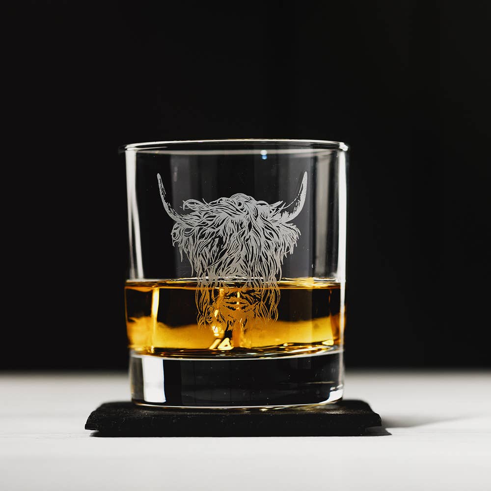 Highland Cow Glass Tumbler with Slate Coaster Gift Set-0