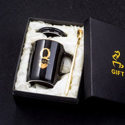 400ml Creative Gold Finger Printing Black Ceramic Coffee Mug Tea Cup With Gold Handle As Gift With Lid And Spoon - Memoriex