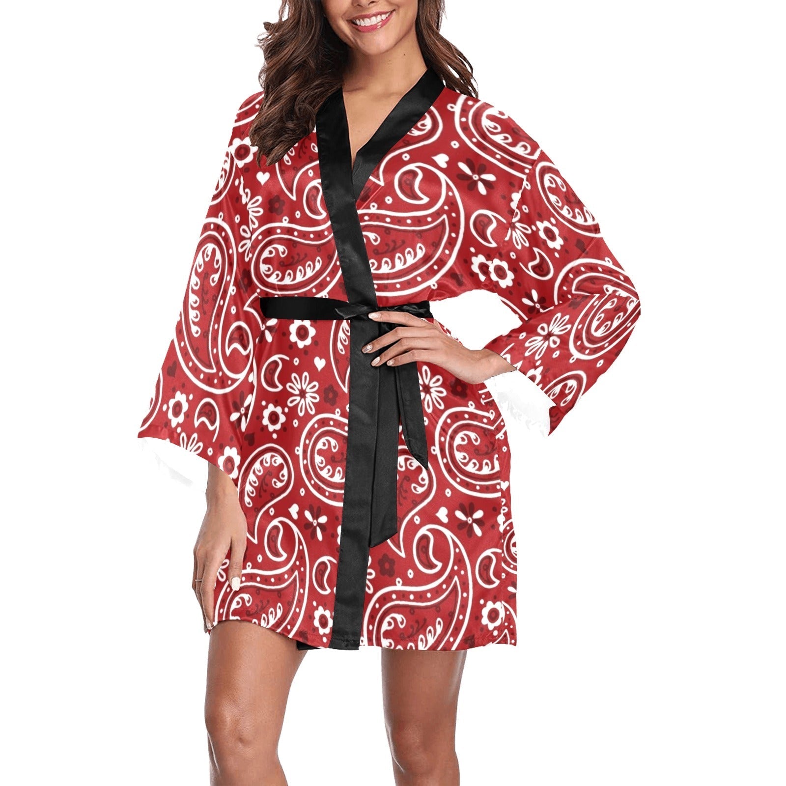 Red Bandana Women's Lounge Kimono Robe by Baha Ranch Western Wear-0