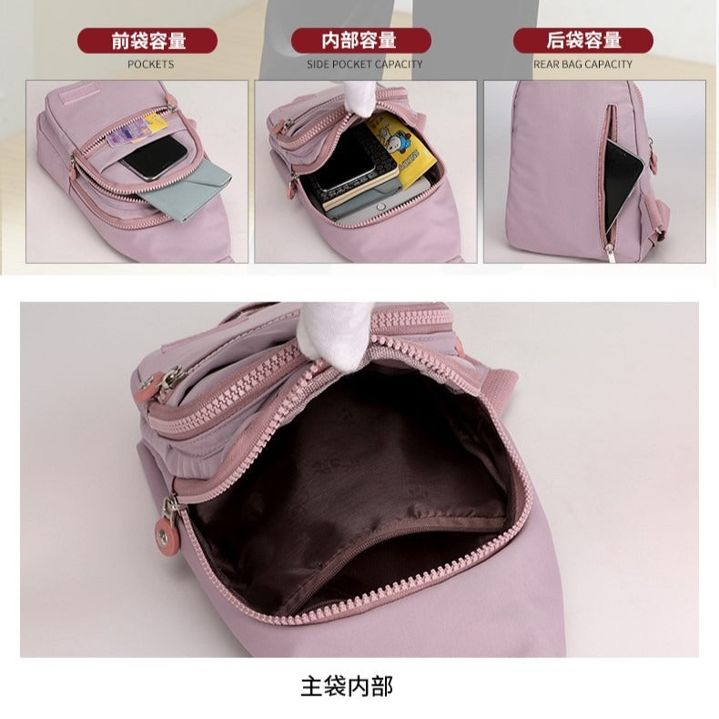 New trendy and fashionable multi-layer chest bag for women, simple and lightweight nylon fabric shoulder bag, Korean version leisure travel crossbody backpack - Memoriex 