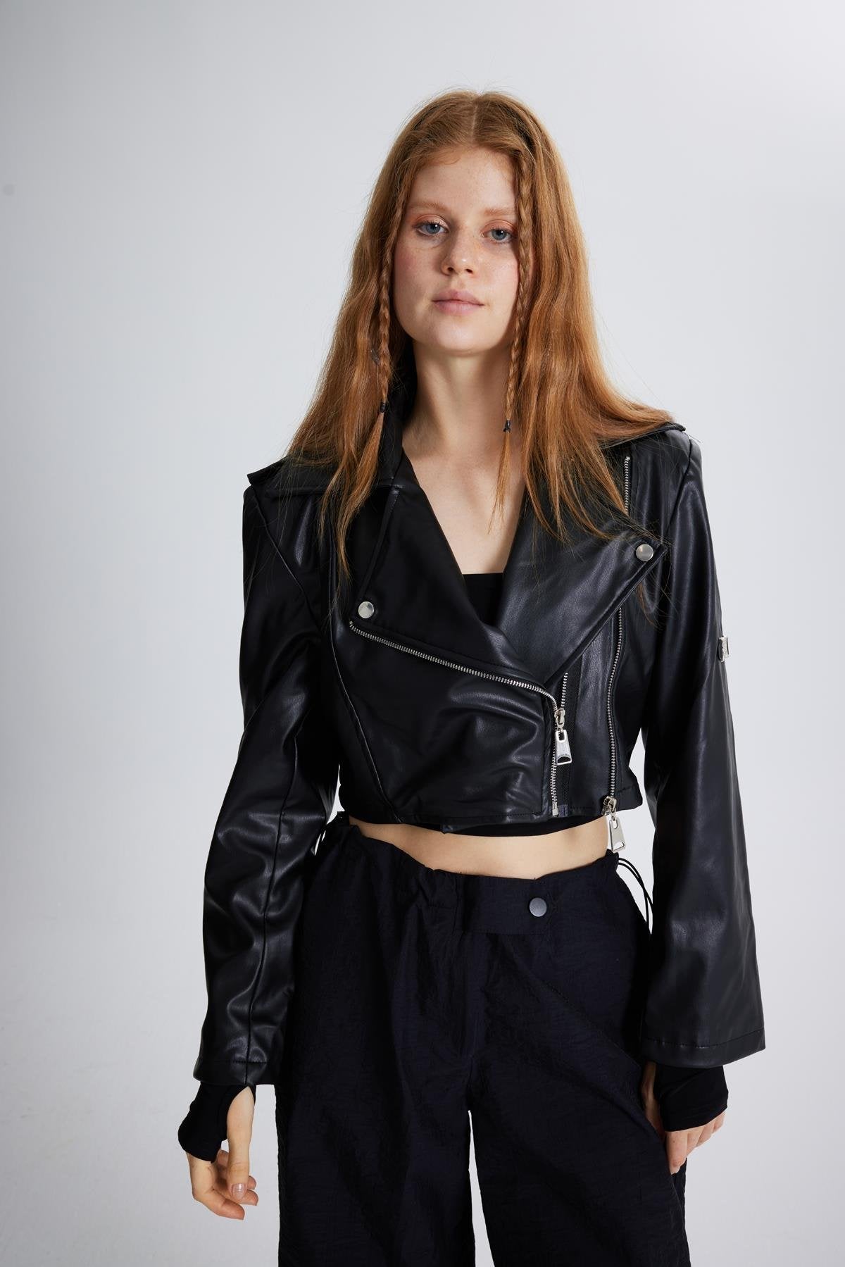 Petter Black Vegan Cropped Faux Leather Jacket-0