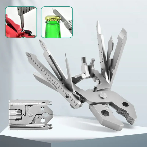 25-in-1 Multitool Clamps and Vises Stainless Steel Pocket Knife with Screwdriver Sleeve with Sheath-Perfect for Outdoor, Survival, Camping, Hiking, Simple Repair-0