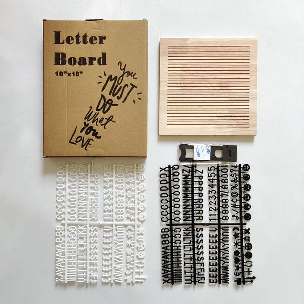 25*25cm Pure Oak Felt Letter Board Wooden Photo Frame With 330 Letter Bracket - Memoriex 