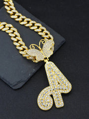 26-letter name pendant hip-hop personality Cuban chain butterfly head necklace - Memoriex 