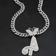 26-letter name pendant hip-hop personality Cuban chain butterfly head necklace - Memoriex 