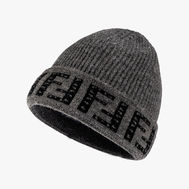 Letter Beanie Hat for Women Winter Hat Soft Knitted Skullies Hat Warm Thick Bonnet Cap Female Hats for Girl hat - Memoriex