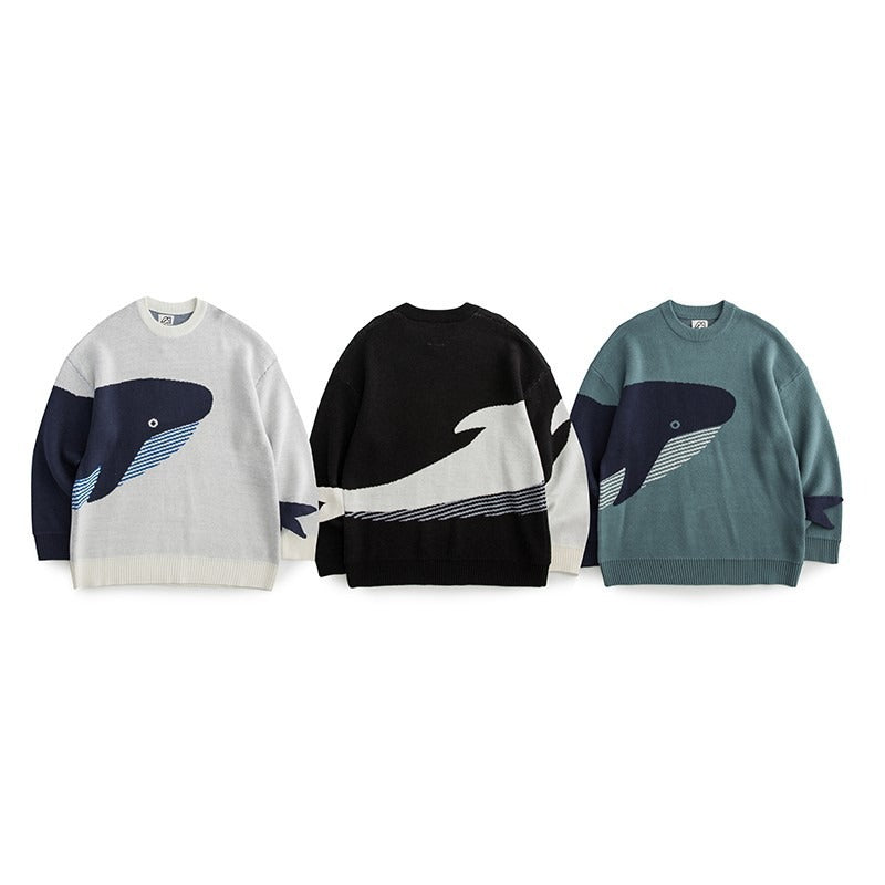 Whale jacquard knitted sweater men's pullover sweater jacket