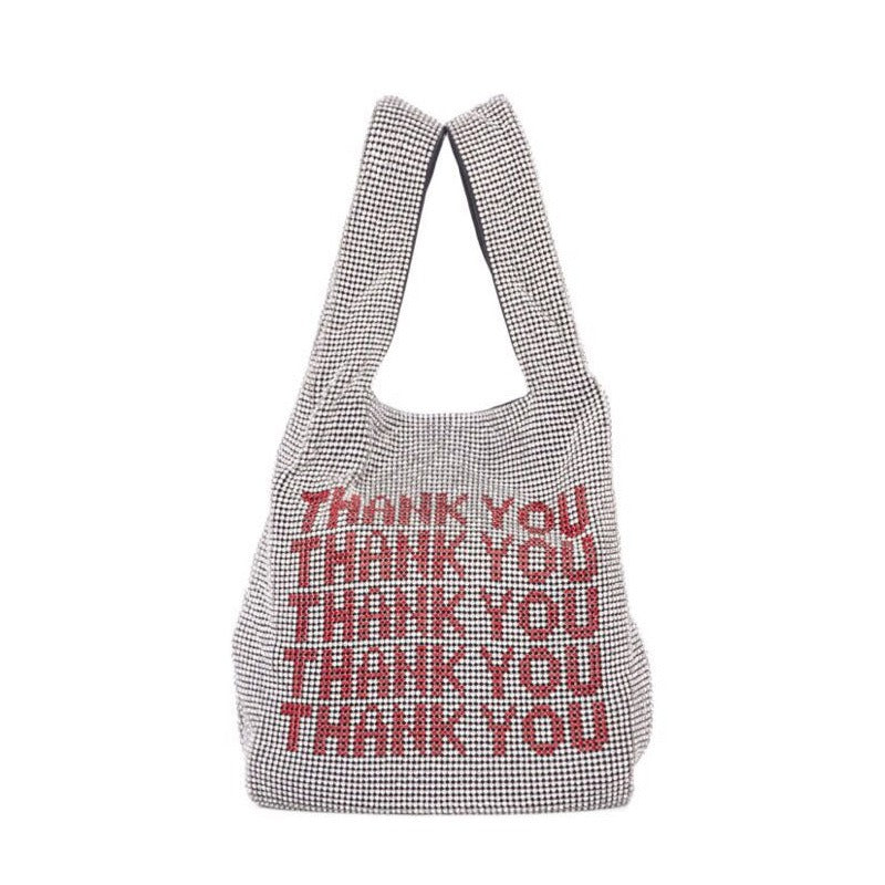 Handheld bag thank you diamond inlaid bling rhinestone handbag - Memoriex