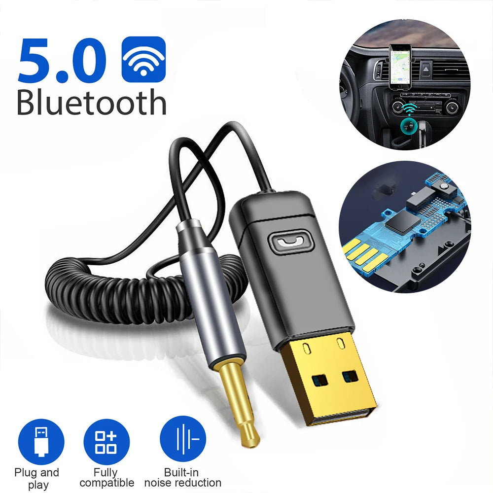 AMPrime Car bluetooth receiver AUX car wireless audio listening to songs and navigation Mobile phone call 5.0 bluetooth adapter - Memoriex 