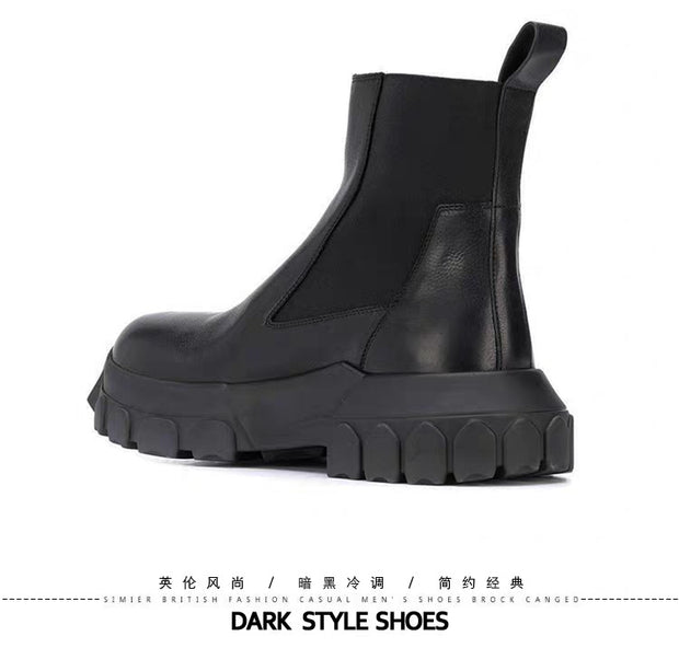 Dark Green Plush Booster Boots Woman Black Leather Round Punk Casual Sporty Ankle Calf Booties Feather Long Hair Platform Shoes