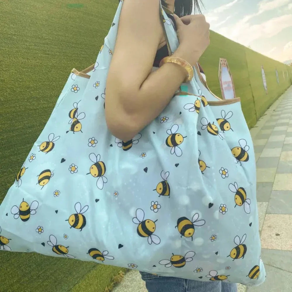 Bee Pattern Shopping Bag, Large Capacity Tote Bag For Outdoor, Simple Cute Grocery Bag-1