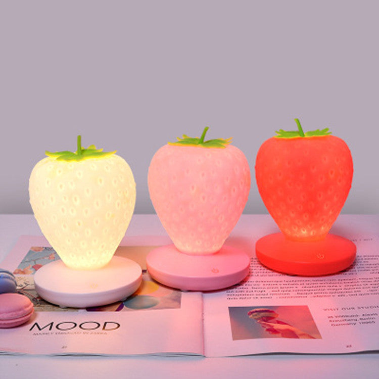 Creative Home Strawberry Night Light USB Rechargeable Bedside Decoration Atmosphere Light Novel And Peculiar Led Silicone Eye Protection Table Lamp