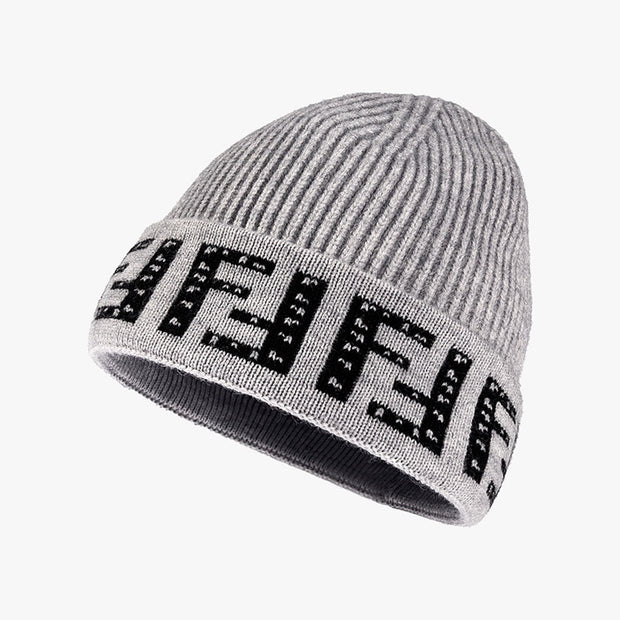 Letter Beanie Hat for Women Winter Hat Soft Knitted Skullies Hat Warm Thick Bonnet Cap Female Hats for Girl hat - Memoriex