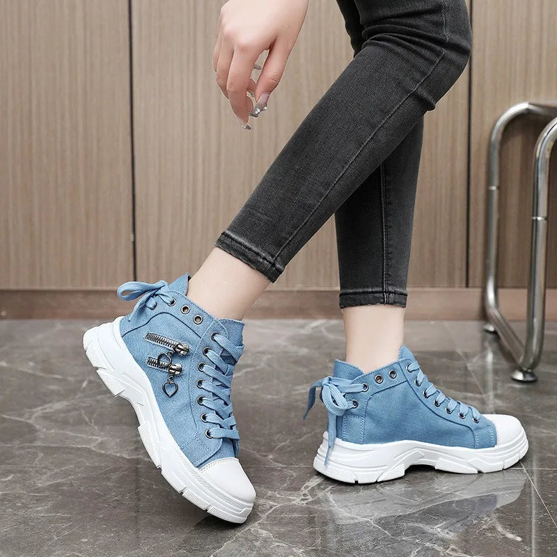 New Canvas High-top Women Shoes Spring Breathable Denim Sneakers Women Summer Thick Bottom Heightening Sports Casual Shoes - Memoriex 