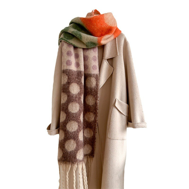 Imitation wool scarf with colorful polka dots, lazy temperament, soft and versatile shawl, thick and warm