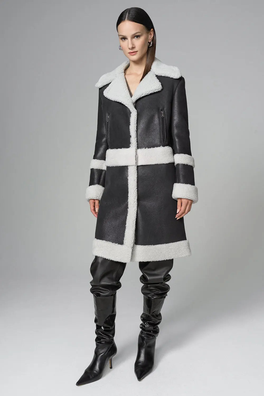 2in1 Black Shearling Fur Overcoat-3