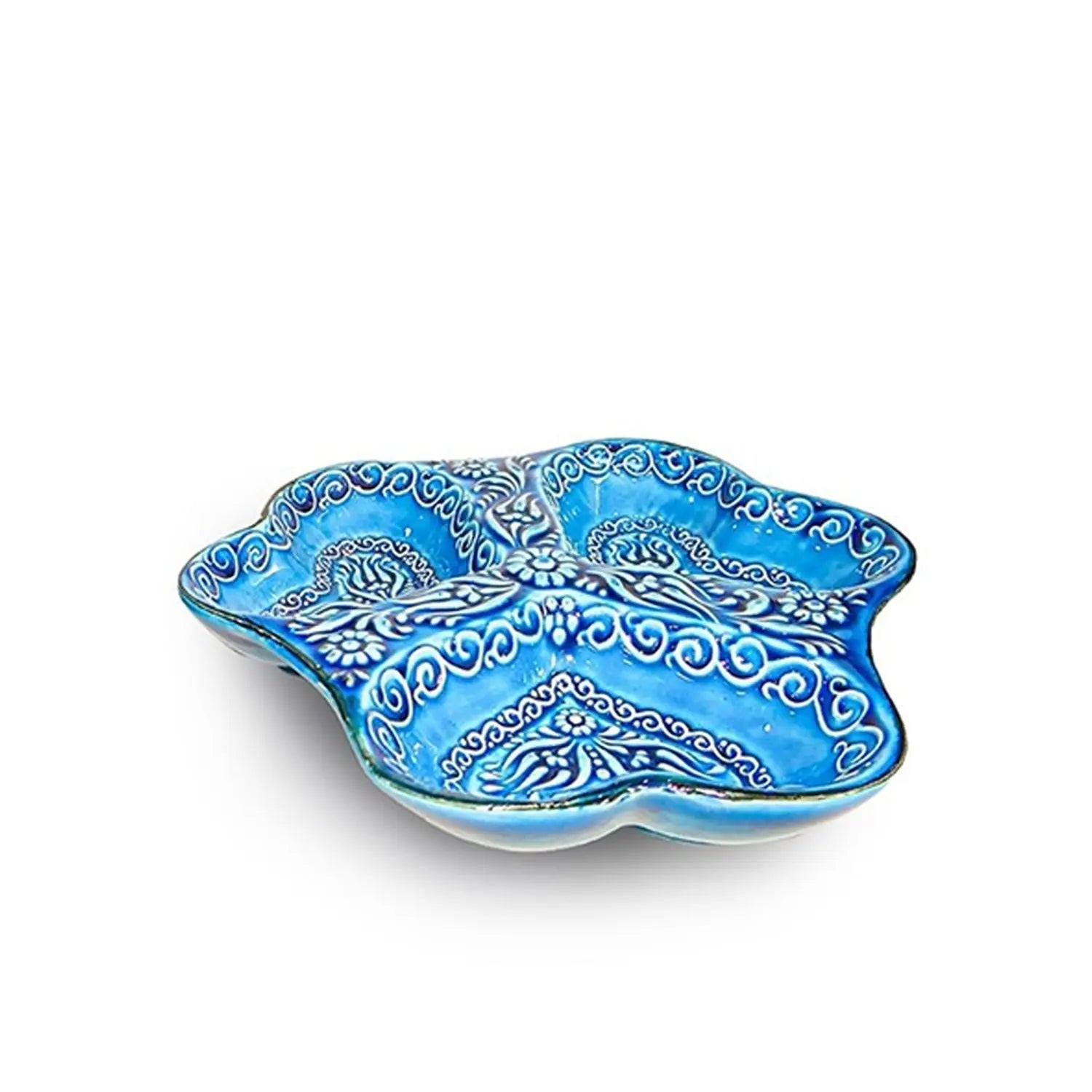 3-in-1 Snack and Dip Bowl for Divided Servings, Blue, Heart Shaped-0