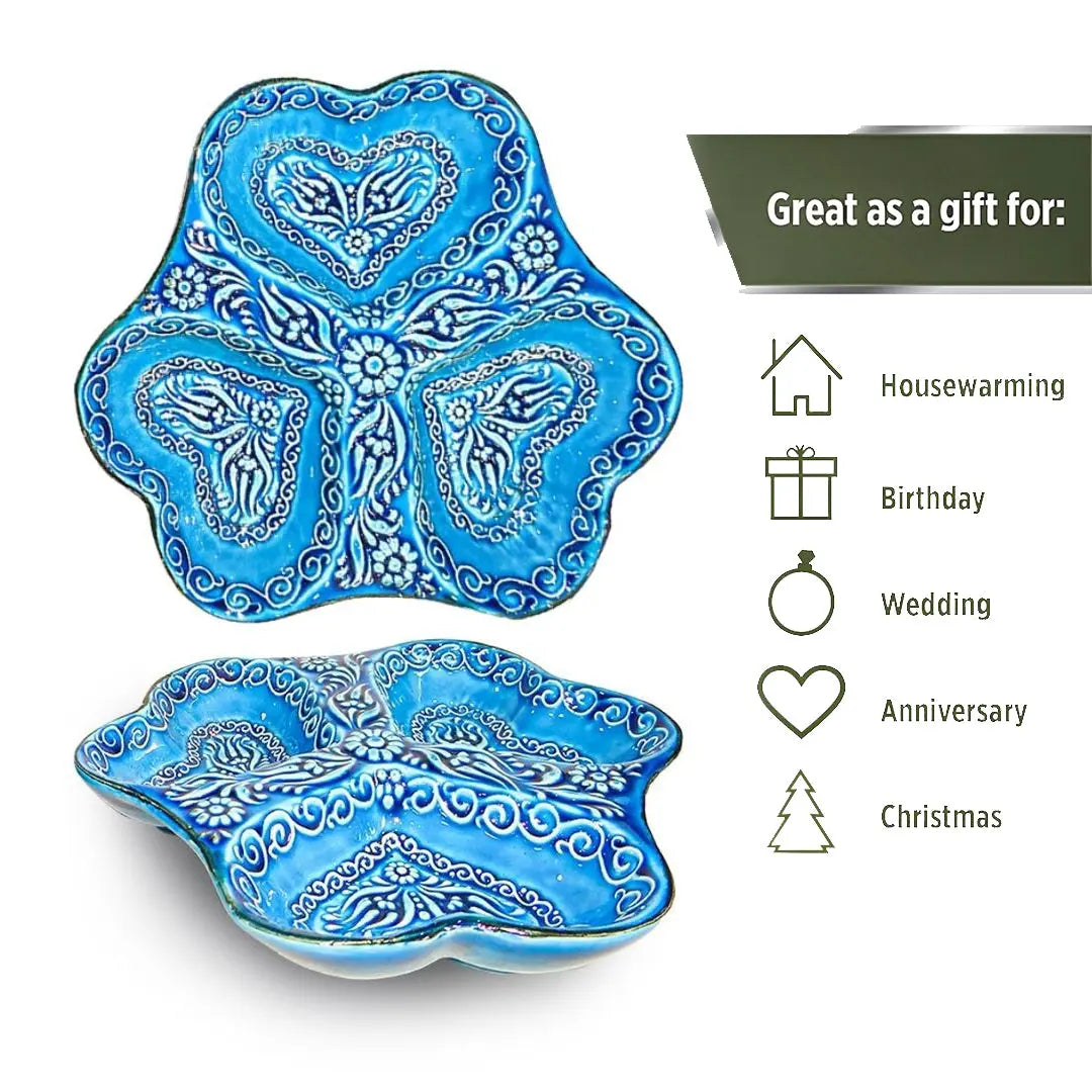 3-in-1 Snack and Dip Bowl for Divided Servings, Blue, Heart Shaped-2