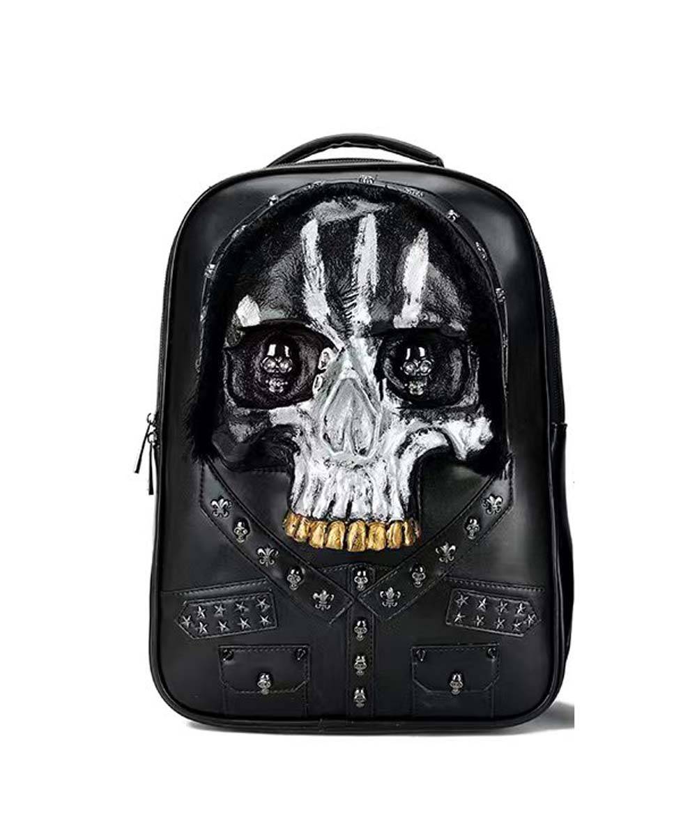 3D Skull Backpack,Studded Skull, With Hair Large Laptop Backpack-4