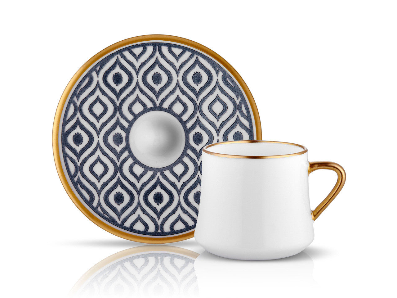 Sufi HD Tea Cup and Saucer Ikat  - Anthracite Mat Gold  - 230 cc-0