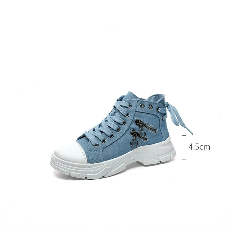 New Canvas High-top Women Shoes Spring Breathable Denim Sneakers Women Summer Thick Bottom Heightening Sports Casual Shoes - Memoriex 