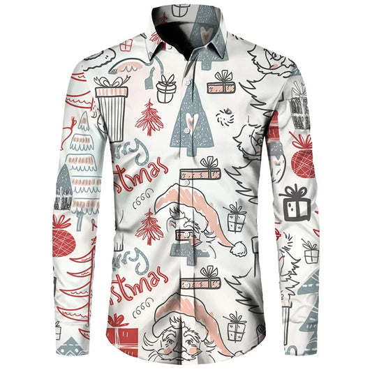 Festive Fun: Christmas Casual Digital 3D Printing Men's Button-Down Shirt - Memoriex 