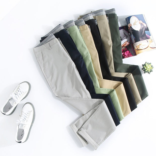 Men's casual pants fashionable stretch cotton slim fit straight leg long pants thin men's pants - Memoriex