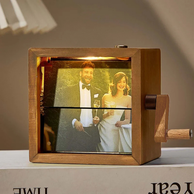Personalised Hand-Cranked Flipbook Photo Frame | Unique Wooden Light-up Gift - Memoriex