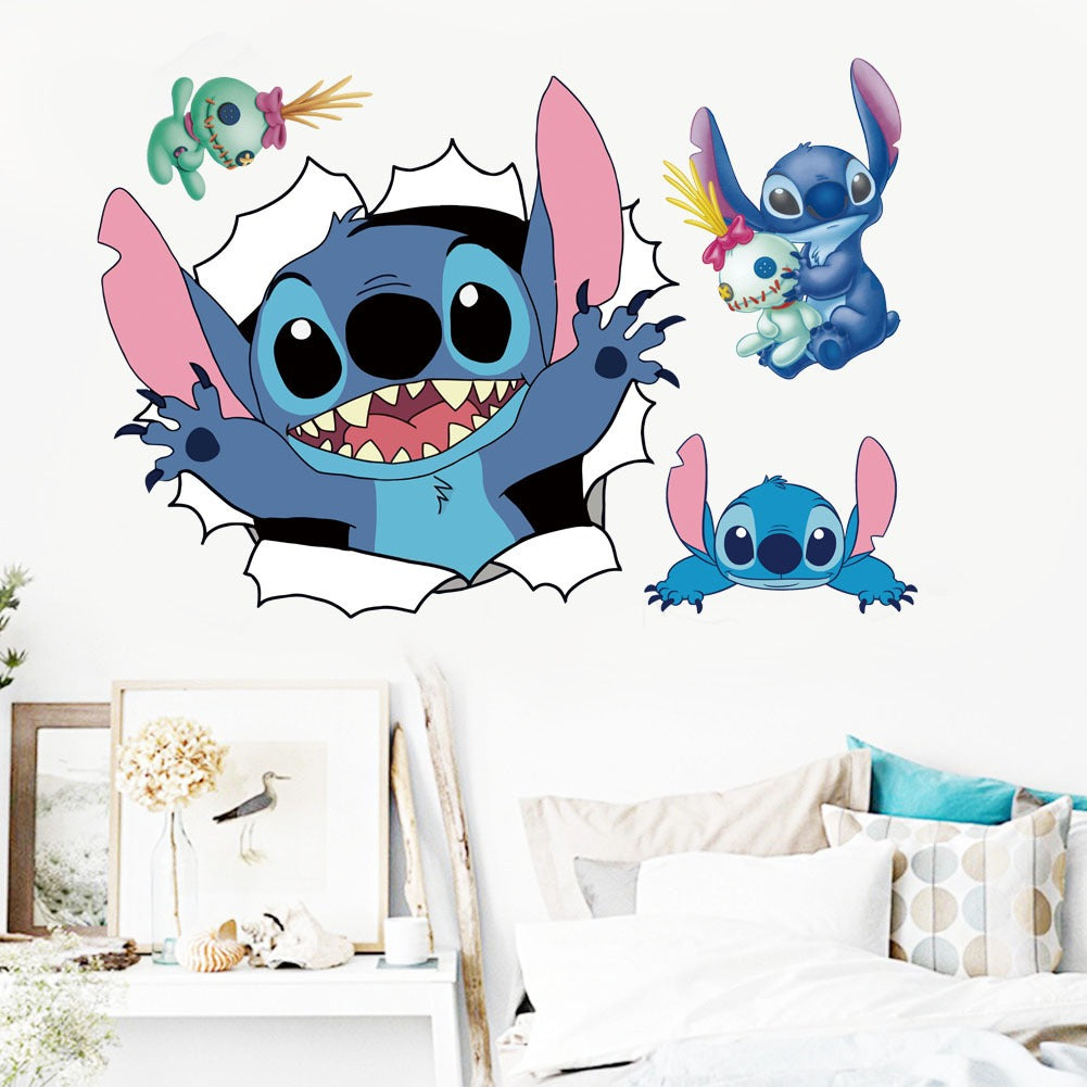 Stitch Children's Room Decoration Wall Stickers Self Adhesive Cartoon Stitch Broken Wall Baby Room Stickers