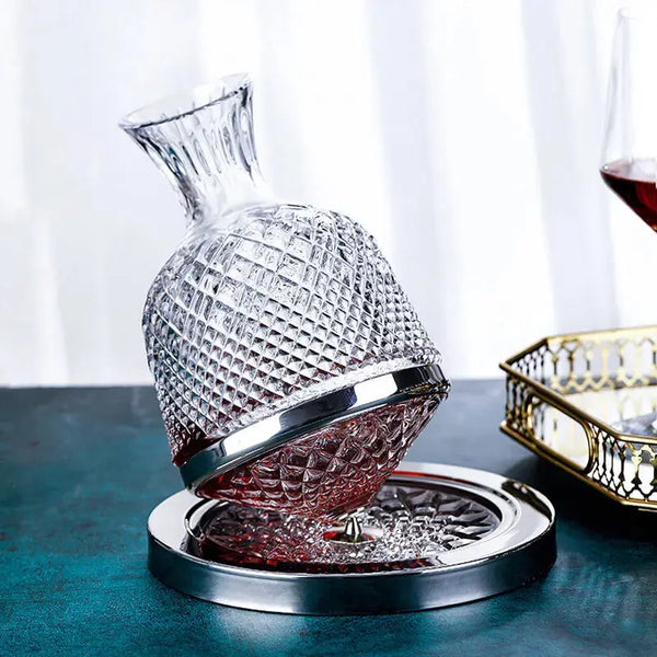 360 Rotating Wine Decanter Tumbler Design Dispenser Crystal Glass Wine Aerator Mirror Jug Gift Bar Decor Art Glassware 1500ML - Memoriex 
