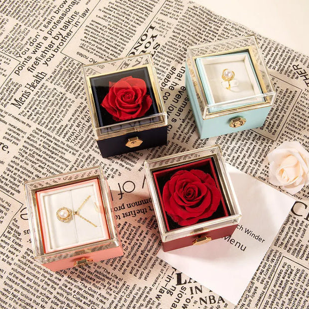360° Flip Rose Gift Box Necklace Ring Gift Box For Women Girlfriend 2024 Hot Best Valentine Mother Day Birthday Gift Decoration - Memoriex 