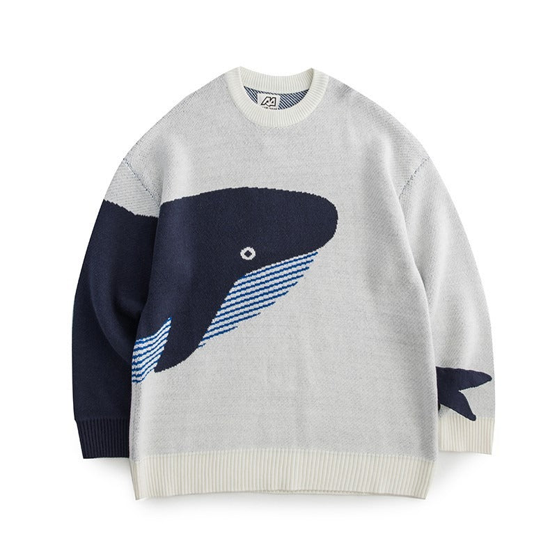 Whale jacquard knitted sweater men's pullover sweater jacket