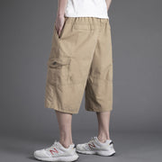 Men's loose casual shorts with cropped pants solid color middle-aged and elderly work pants - Memoriex