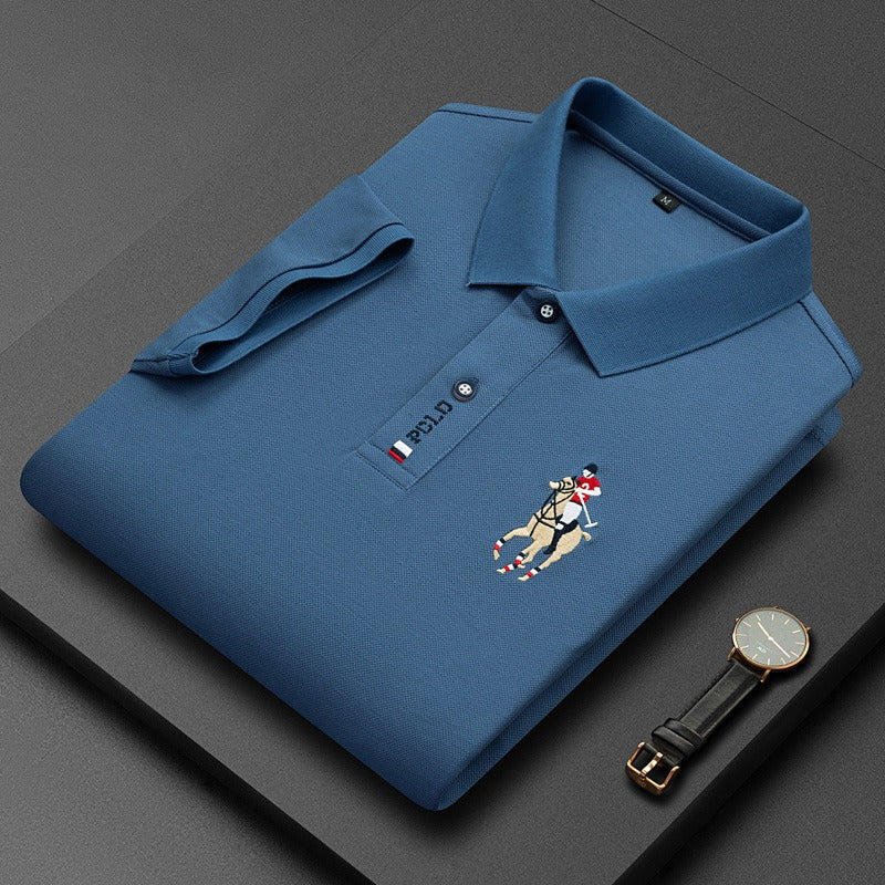 Men's short sleeved POLO shirt with a lapel and pearl T-shirt for Father's Day