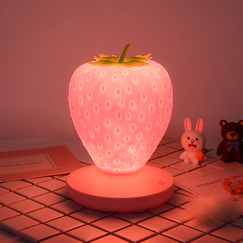 Creative Home Strawberry Night Light USB Rechargeable Bedside Decoration Atmosphere Light Novel And Peculiar Led Silicone Eye Protection Table Lamp