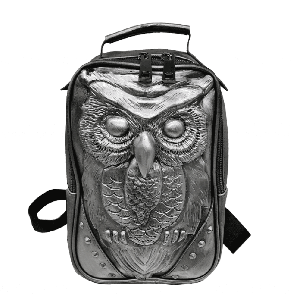 3D Backpack 3D Owl 3D Girls Owl Handle Shoulder Messenger Cross body Backpack Backpack,Girls Mini Graphic Embossed PU Leather Backpack Silver-0