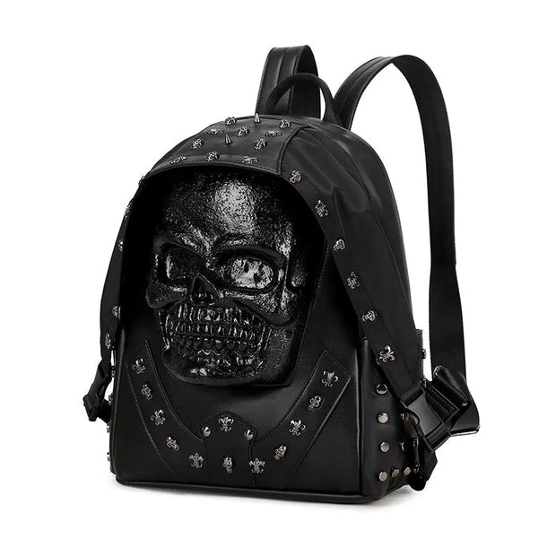3D Backpack 3D  PU Leather Skull Studded Computer Backpack-3