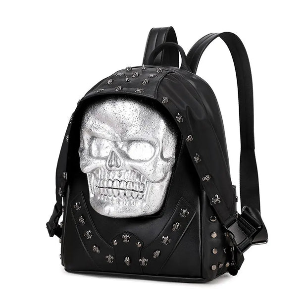 3D Backpack 3D  PU Leather Skull Studded Computer Backpack-5