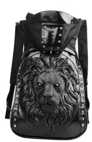 3D Backpack Mens Studded Lion King Hooded Backpack-0