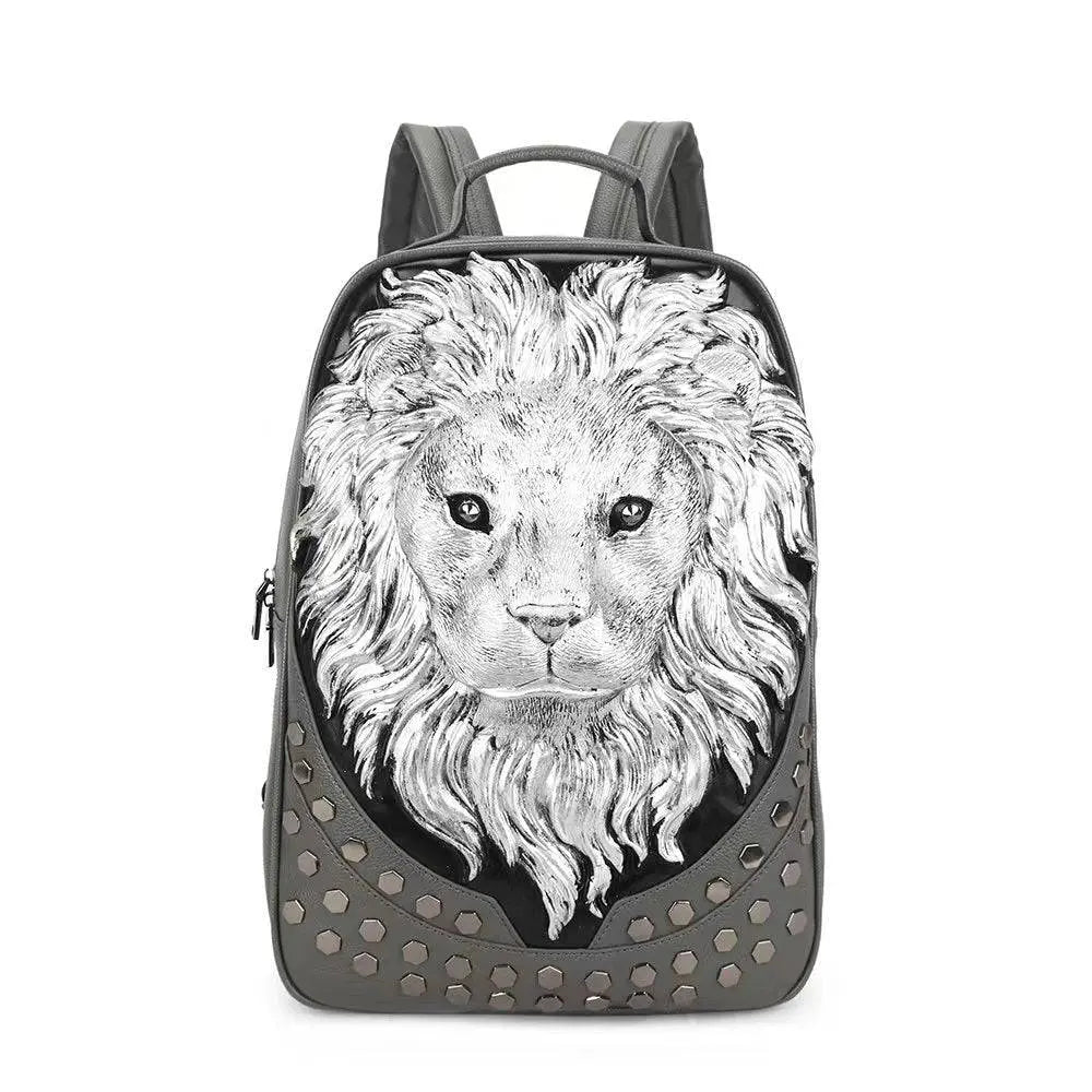 3D Backpack Soft PU Leather Lion Studde Flat Travel Punk Backpack Laptop Bag-1